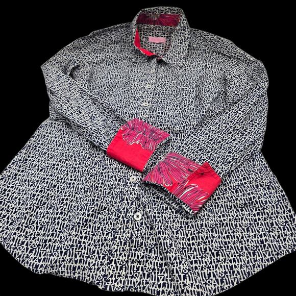 Lilly Pulitzer "Its A Lilly" Womens Sz 8 Button Down Shirt Patterned Cuff Preppy - Picture 1 of 8